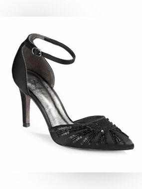 Adrianna Papell Black Sequin Pointed-Toe Ankle-Strap Heels
